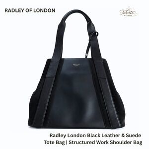 Radley London Black Leather & Suede Tote Bag | Structured Work Shoulder Bag